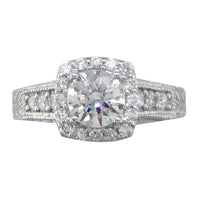 Vintage Style Diamond Halo Engagement Ring Setting, 0.85CT Sides in 14k White Gold