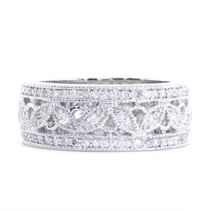 8 mm Wide Vintage Style Diamond Band, 0.77 CT Total Diamond Weight in 14k White Gold