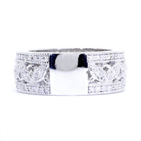 8 mm Wide Vintage Style Diamond Band, 0.77 CT Total Diamond Weight in 14k White Gold
