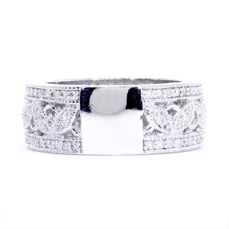 8 mm Wide Vintage Style Diamond Band, 0.77 CT Total Diamond Weight in 14k White Gold