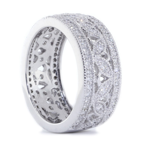 8 mm Wide Vintage Style Diamond Band, 0.77 CT Total Diamond Weight in 14k White Gold