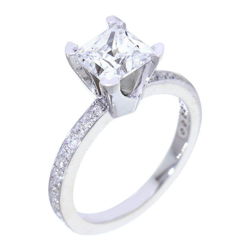 Princess Cut Diamond Engagement Ring Setting in 14K White Gold, 0.25CT Total Sides