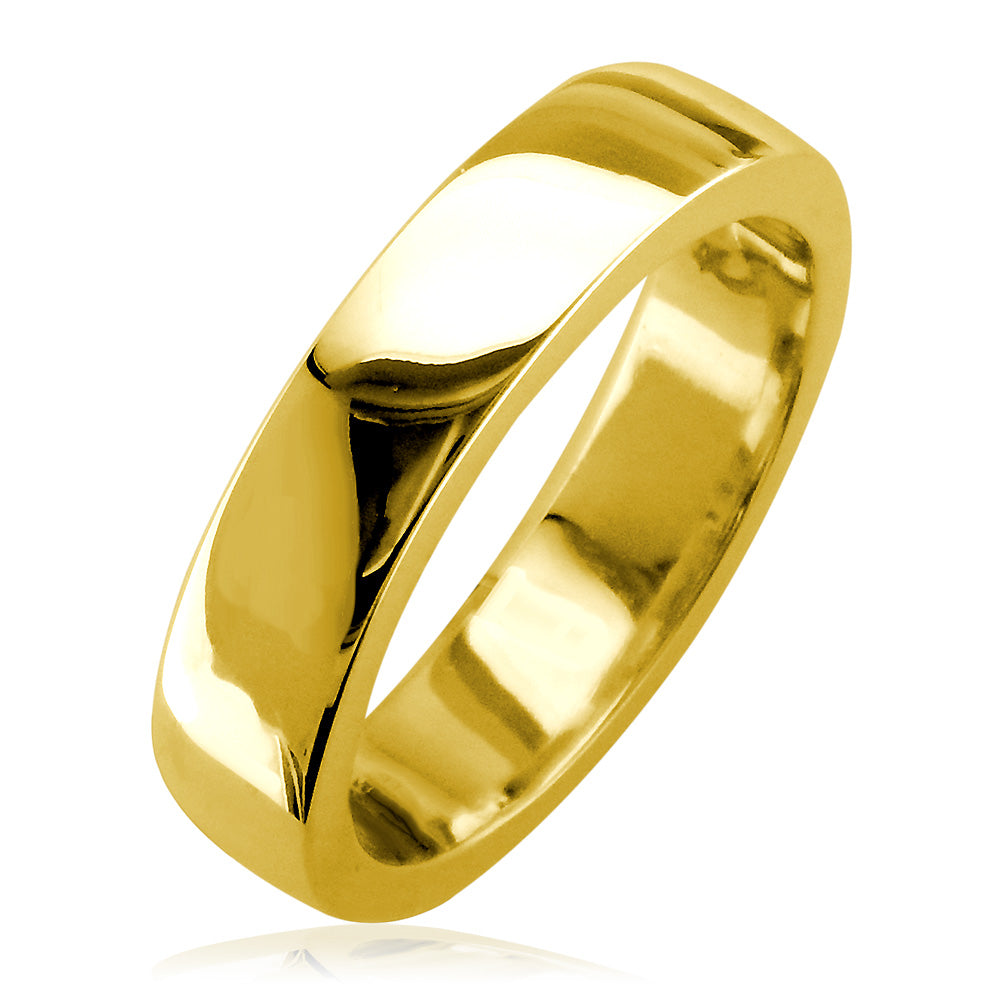 Mens Classic Plain Low Dome Wedding Band, 5mm Wide in 14K Yellow Gold
