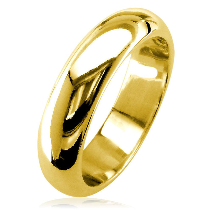 Mens Classic Plain Domed Wedding Band, 5mm Wide in 14K Yellow Gold