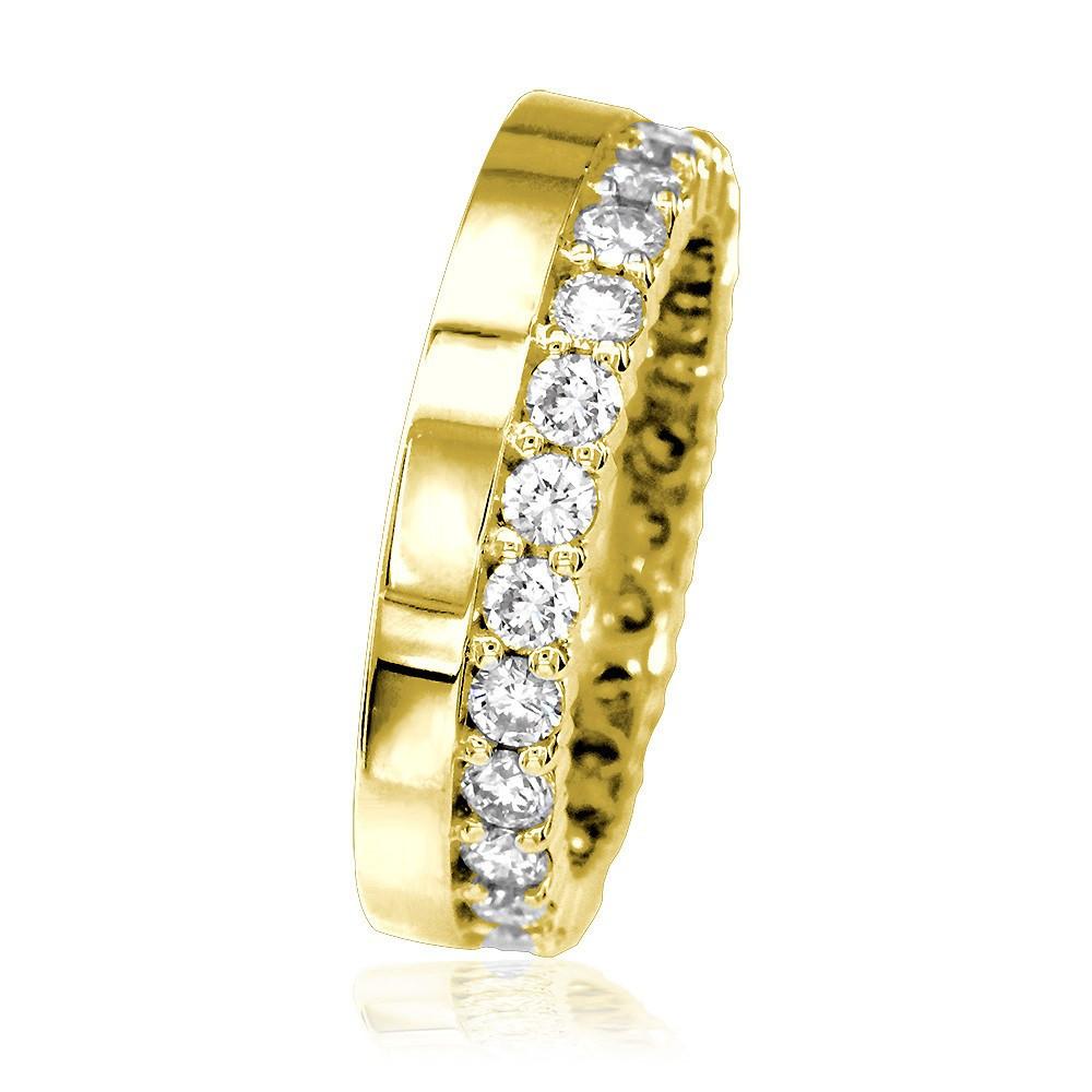 Diamond Eternity Band and Plain Band Ring,1.25CT in 14K Yellow Gold