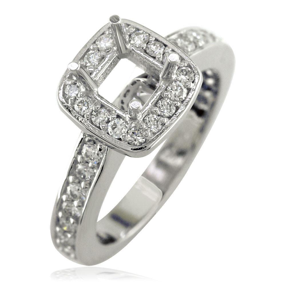 Cushion Halo Princess Cut Diamond Engagement Ring Setting in 14K White Gold, 0.64CT Sides