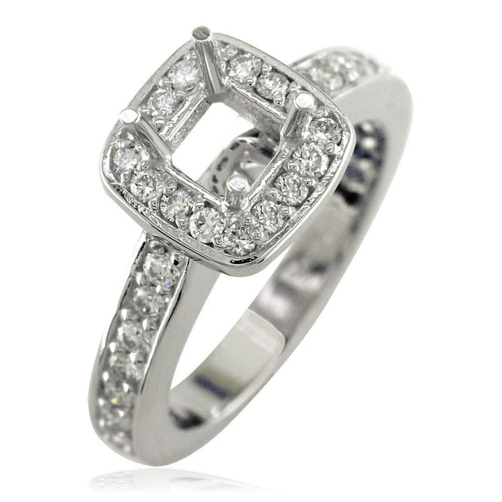 Cushion Halo Princess Cut Diamond Engagement Ring Setting in 14K White Gold, 0.64CT Sides