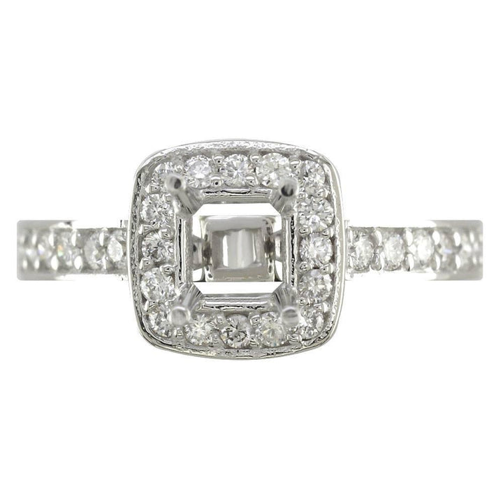 Cushion Halo Princess Cut Diamond Engagement Ring Setting in 14K White Gold, 0.64CT Sides