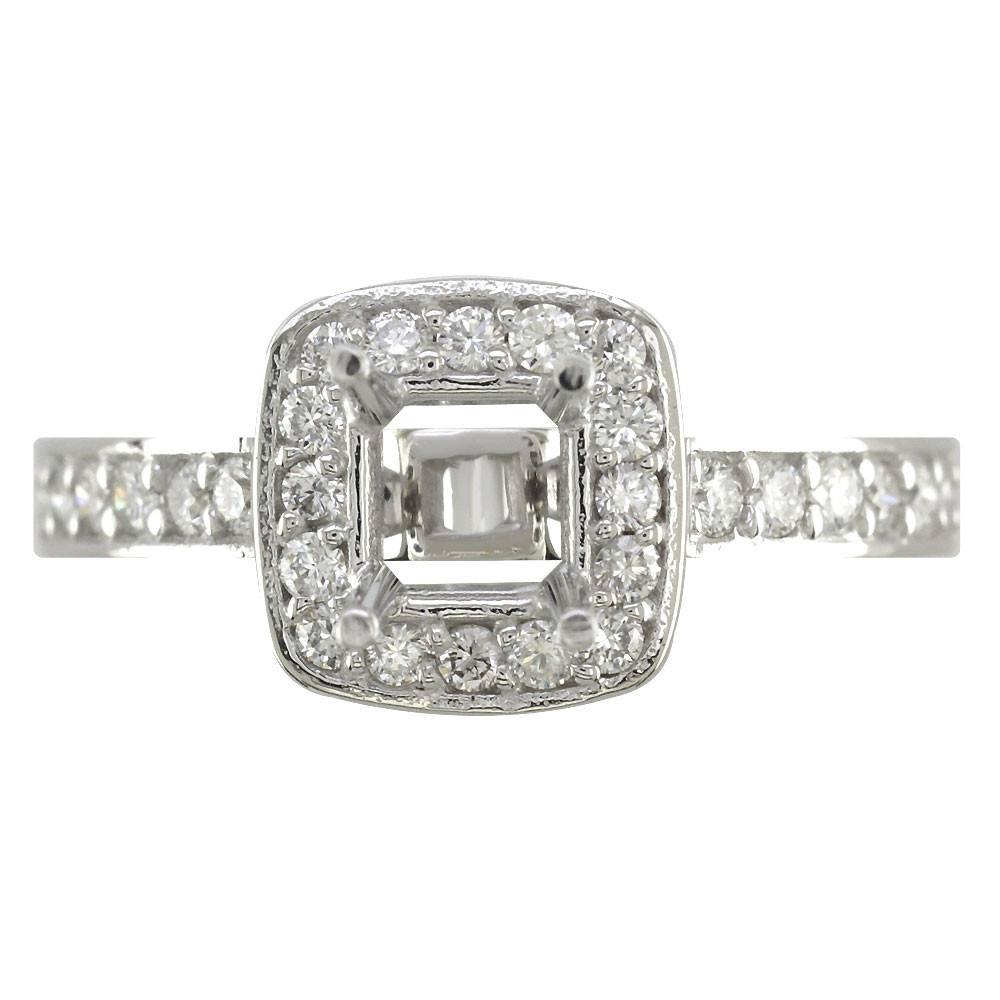Cushion Halo Princess Cut Diamond Engagement Ring Setting in 14K White Gold, 0.64CT Sides