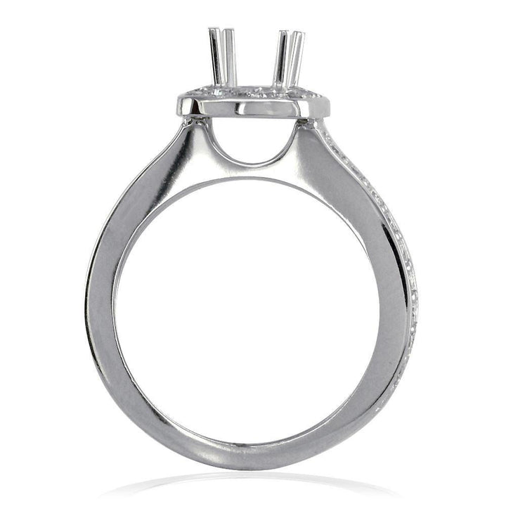Cushion Halo Princess Cut Diamond Engagement Ring Setting in 14K White Gold, 0.64CT Sides