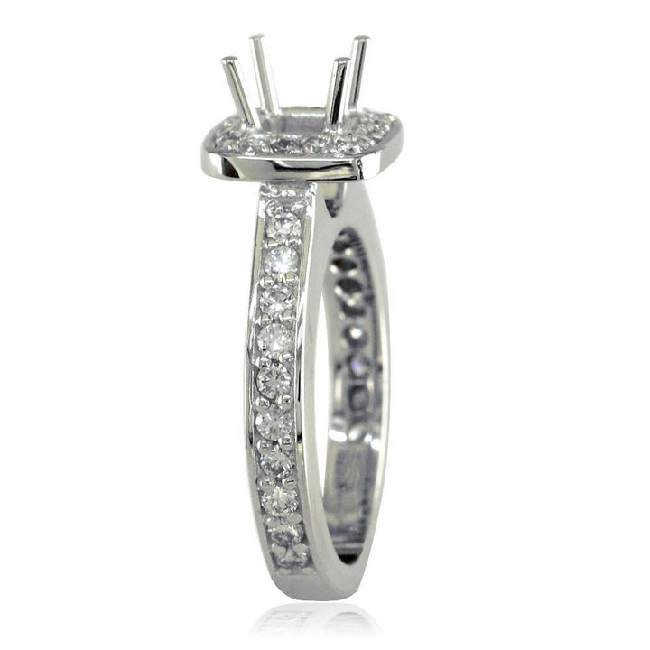 Cushion Halo Princess Cut Diamond Engagement Ring Setting in 14K White Gold, 0.64CT Sides