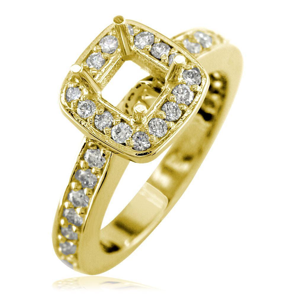 Cushion Halo Princess Cut Diamond Engagement Ring Setting in 14K Yellow Gold, 0.64CT Sides