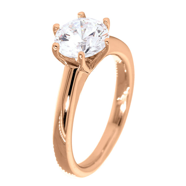 Solitaire Engagement Ring, 6 Prong Crown Setting in 14K Pink, Rose Gold