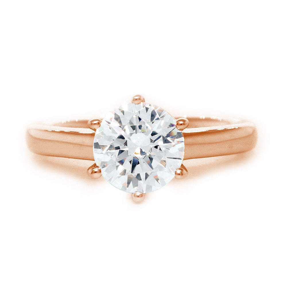 Solitaire Engagement Ring, 6 Prong Crown Setting in 14K Pink, Rose Gold