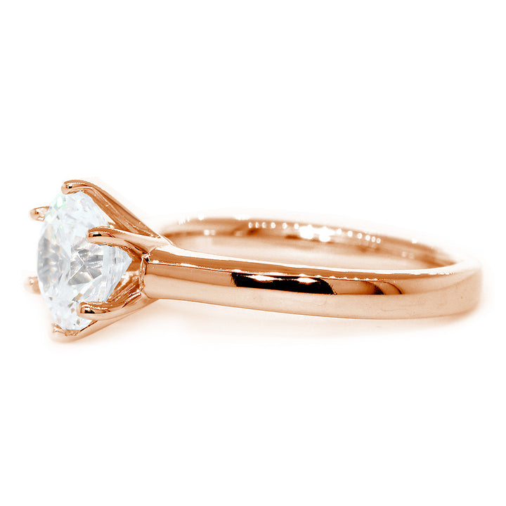 Solitaire Engagement Ring, 6 Prong Crown Setting in 18K Pink, Rose Gold