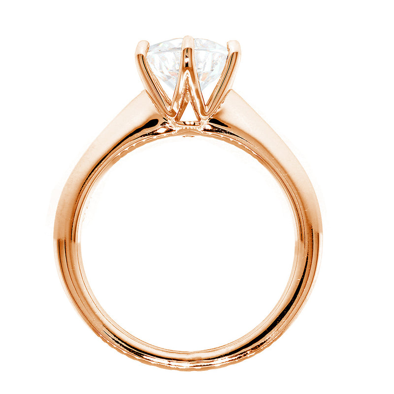 Solitaire Engagement Ring, 6 Prong Crown Setting in 18K Pink, Rose Gold