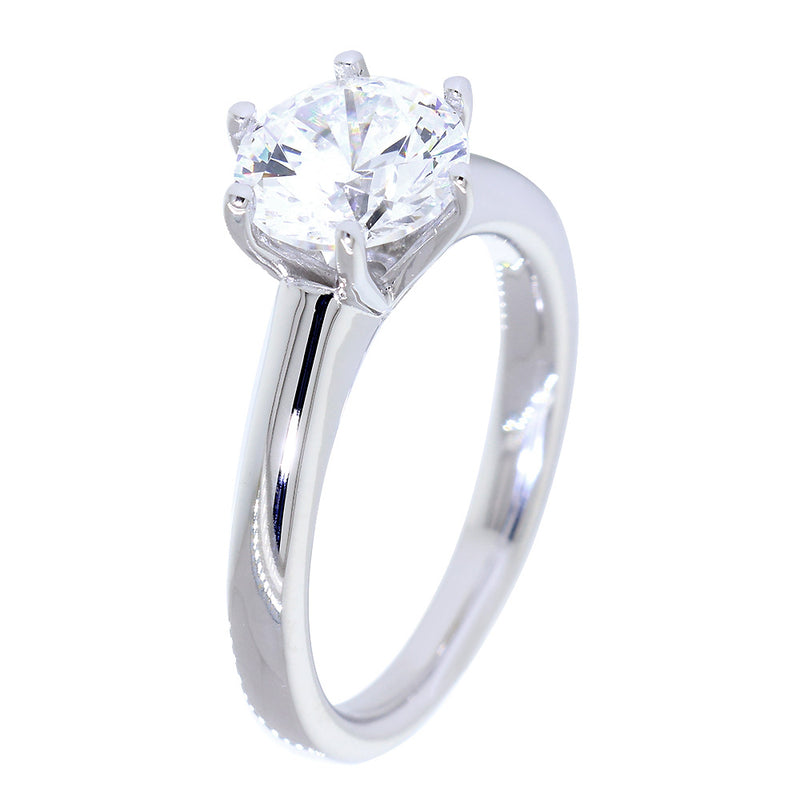 Solitaire Engagement Ring, 6 Prong Crown Setting in 18K White Gold