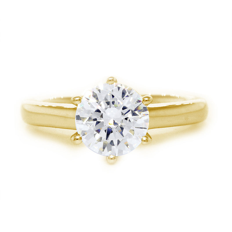 Solitaire Engagement Ring, 6 Prong Crown Setting in 18K Yellow Gold