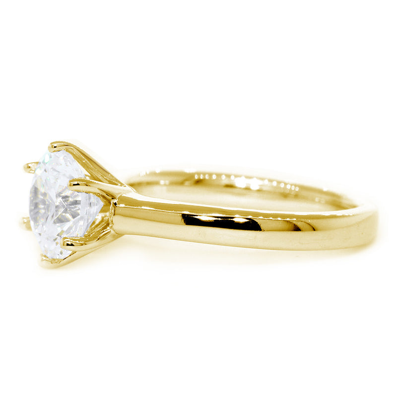 Solitaire Engagement Ring, 6 Prong Crown Setting in 18K Yellow Gold