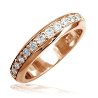 Domed Wedding Band Set with Diamonds Halfway, 0.50CT in 14k Pink Gold