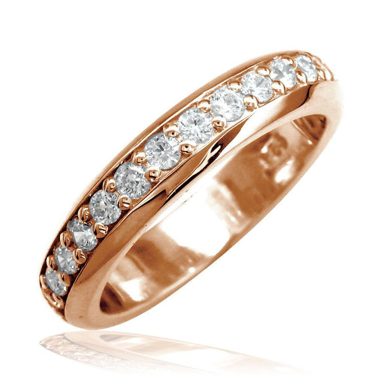 Domed Wedding Band Set with Diamonds Halfway, 0.50CT in 14k Pink Gold