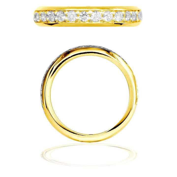 Domed Wedding Band Set with Diamonds Halfway, 0.50CT in 14k Yellow Gold