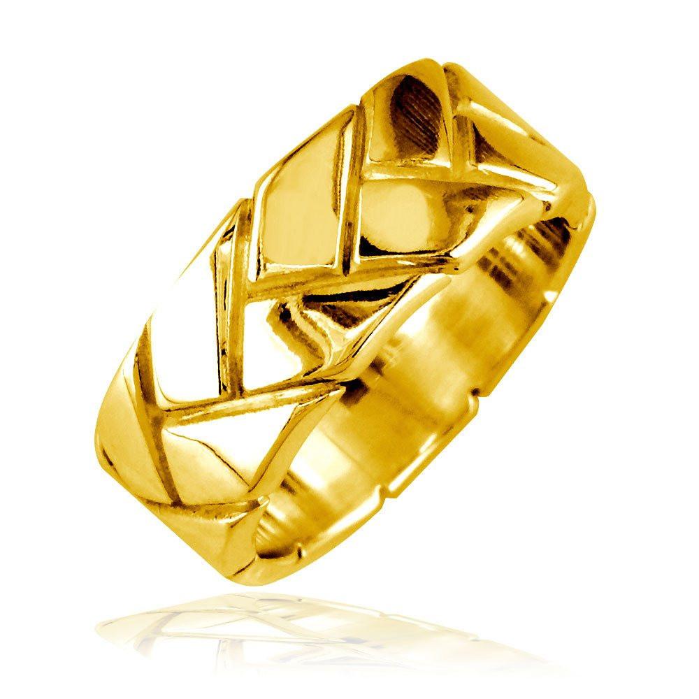 Mens Woven Wedding Band, 9mm in 14k Yellow Gold