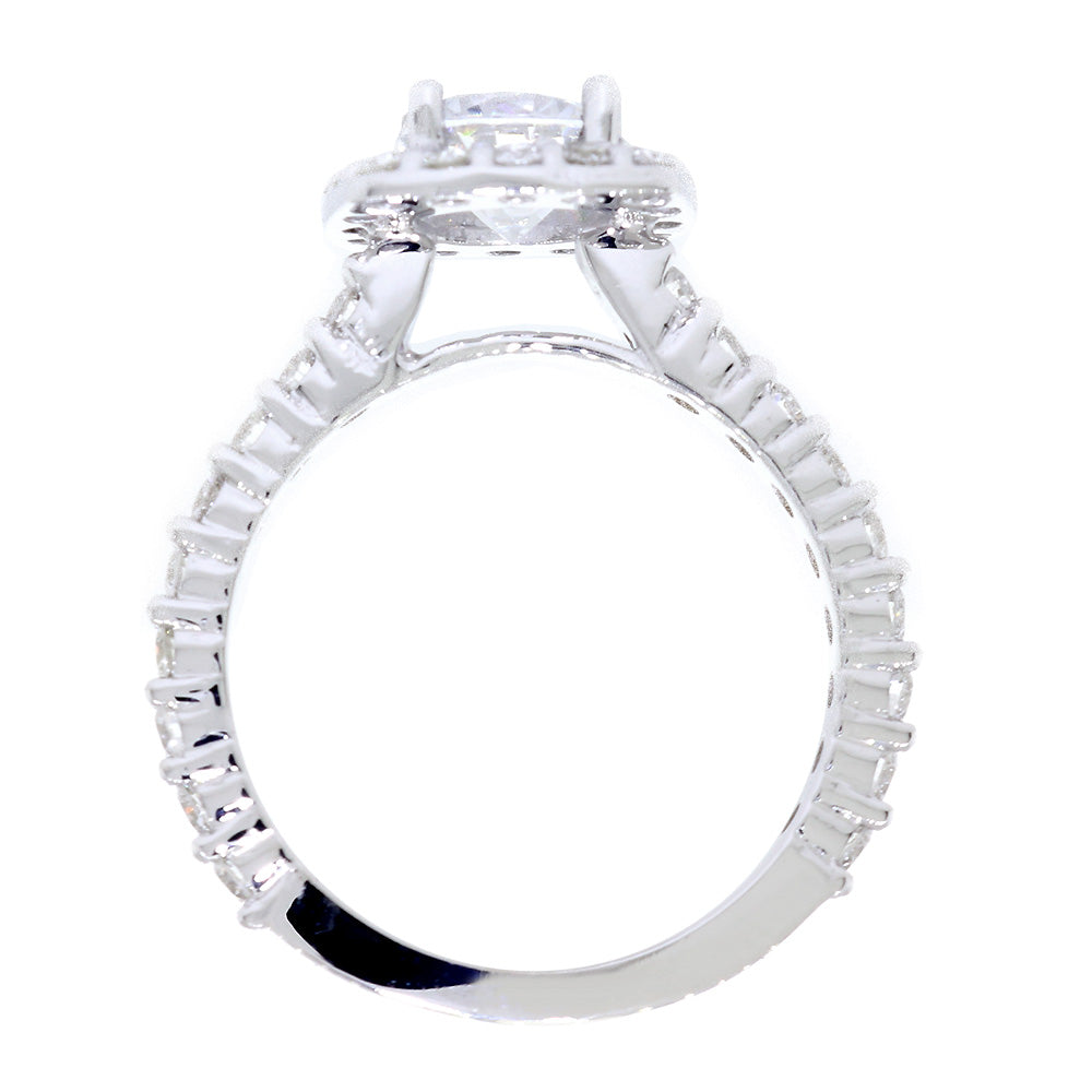 Cushion Halo Round Center Diamond Engagement Ring Setting, 0.75CT Total Sides in 14k White Gold