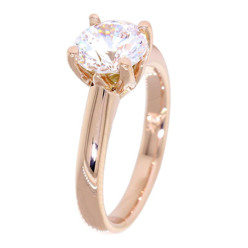 Solitaire Engagement Ring, Crown Setting in 18K Pink, Rose Gold