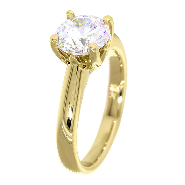 Solitaire Engagement Ring, Crown Setting in 18K Yellow Gold