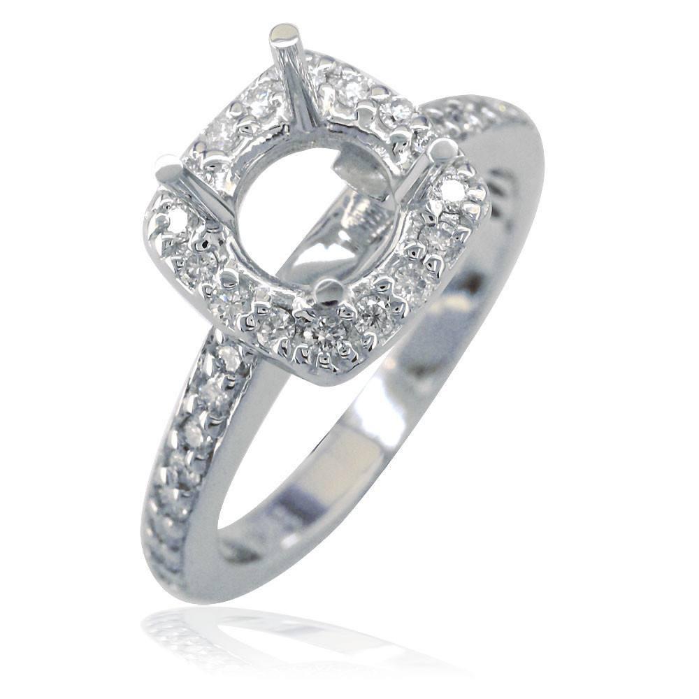 Cushion Halo Round Diamond Engagement Ring Setting in 14K White Gold, 0.40CT Sides