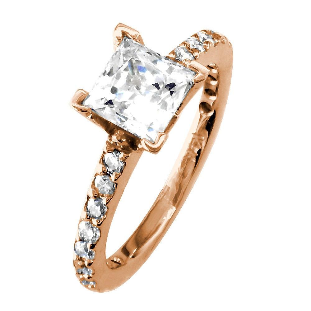 Engagement Ring Setting for a Princess Cut Diamond, 0.40CT Sides in 14k Pink, Rose Gold