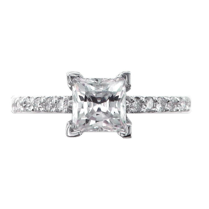 Engagement Ring Setting for a Princess Cut Diamond, 0.40CT Sides in 14k White Gold