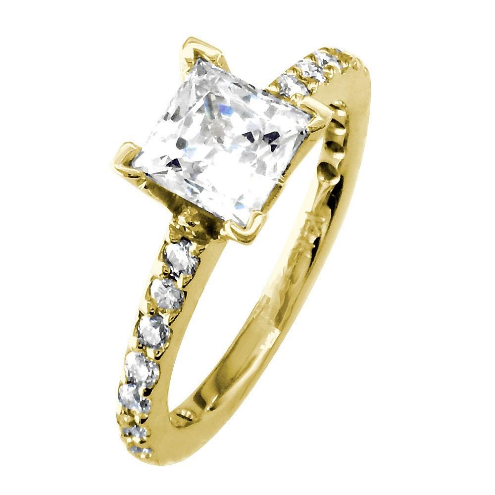 Engagement Ring Setting for a Princess Cut Diamond, 0.40CT Sides in 14k Yellow Gold
