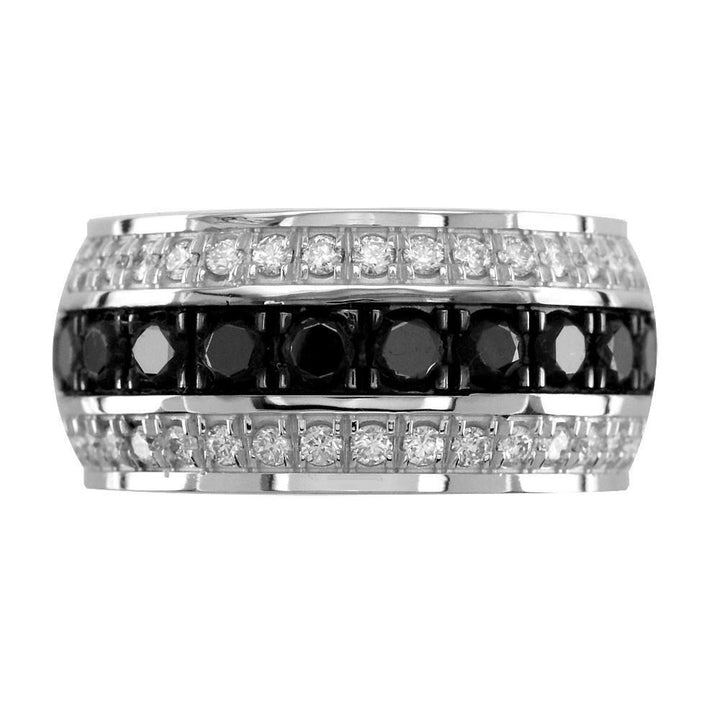 Mens Wide Black and White Diamonds Wedding Band in 14k White Gold