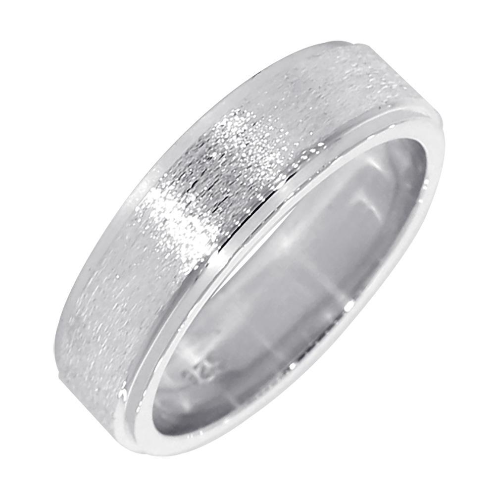 Mens Wedding Band with Satin Polish, 7mm Wide in Sterling Silver