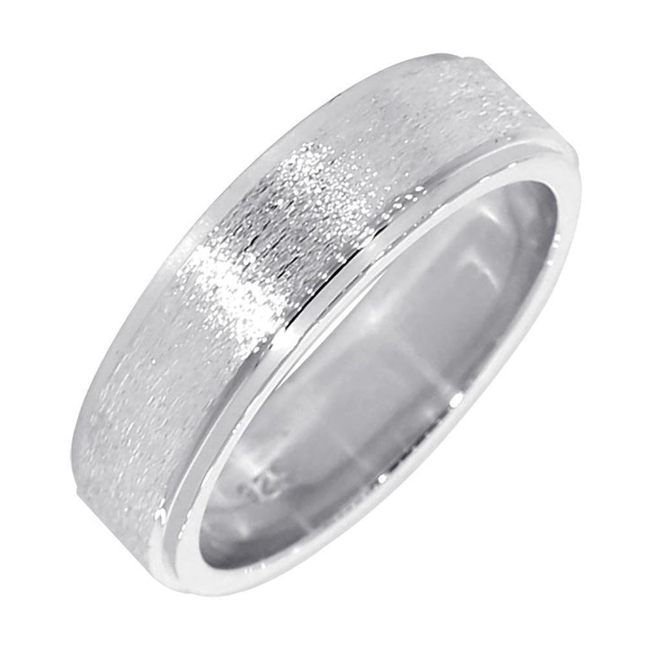 Mens Wedding Band with Satin Polish, 7mm Wide in Sterling Silver
