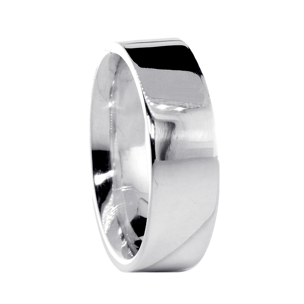 Mens Classic Plain Flat Wedding Band, 6.5mm Wide in 14K White Gold