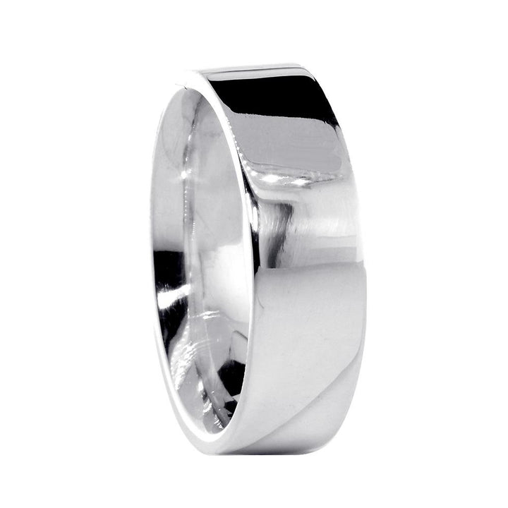 Mens Classic Plain Flat Wedding Band, 6.5mm Wide in 14K White Gold