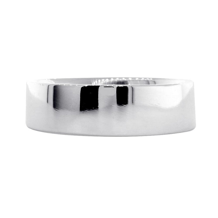 Mens Classic Plain Flat Wedding Band, 6.5mm Wide in 14K White Gold
