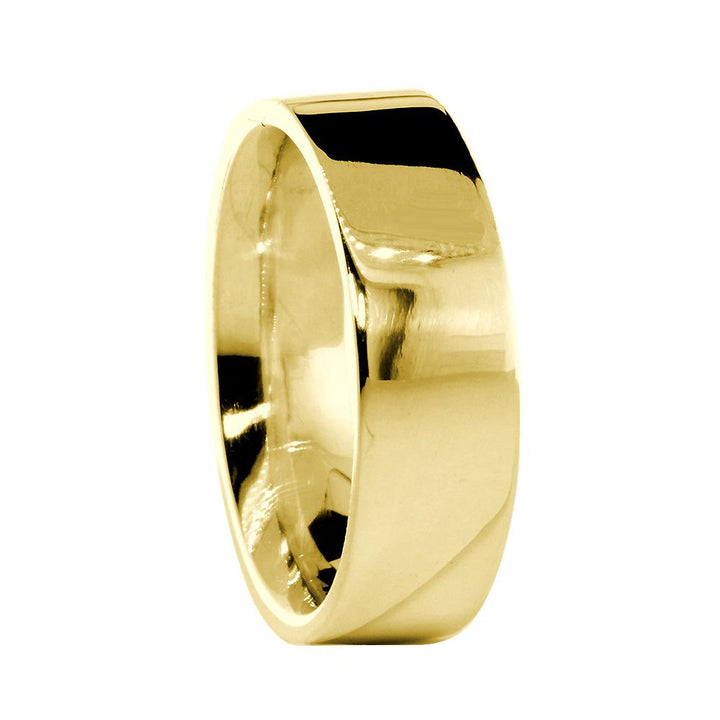 Mens Classic Plain Flat Wedding Band, 6.5mm Wide in 14K Yellow Gold