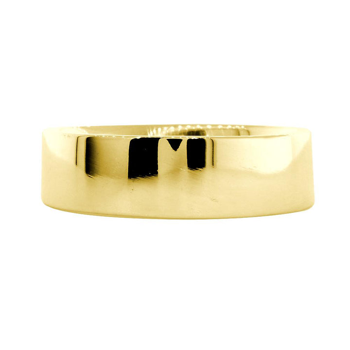 Mens Classic Plain Flat Wedding Band, 6.5mm Wide in 14K Yellow Gold