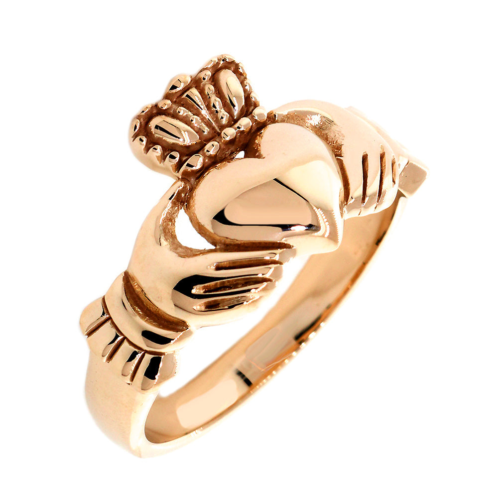 Gents Claddagh Wedding Ring in 18k Pink, Rose Gold