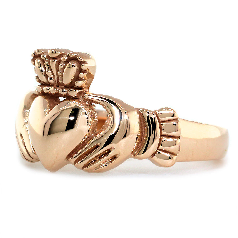 Gents Claddagh Wedding Ring in 18k Pink, Rose Gold