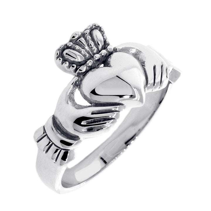 Gents Claddagh Wedding Ring in 14k White Gold