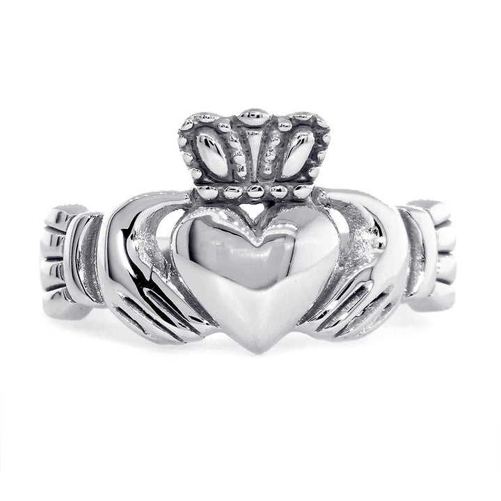 Gents Claddagh Wedding Ring in 14k White Gold