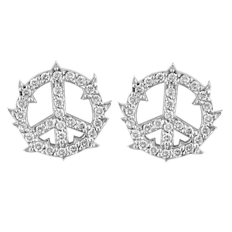 Small Diamond Guarded Peace Sign Charm Earrings in 14K White Gold