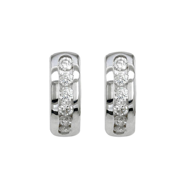 Channel Set Diamond Huggies Earrings, 0.55CT in 18k White Gold