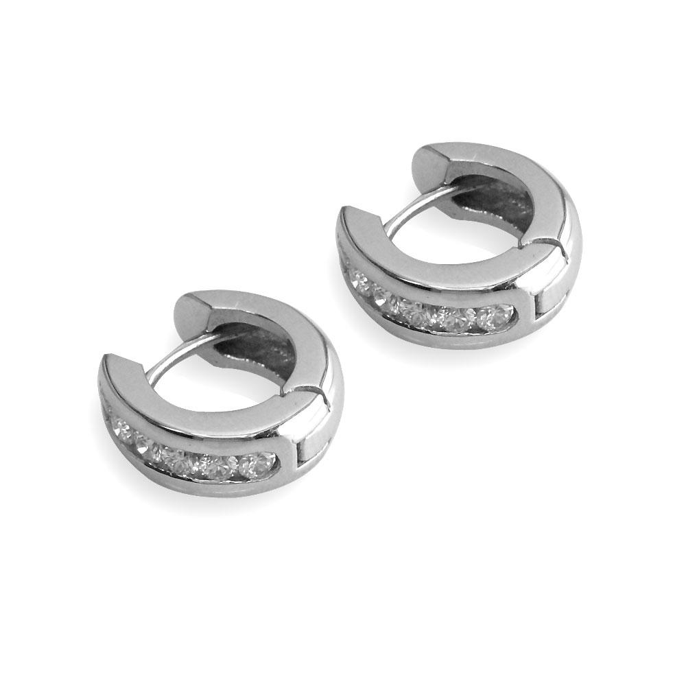 Channel Set Diamond Huggies Earrings, 0.55CT in 14k White Gold