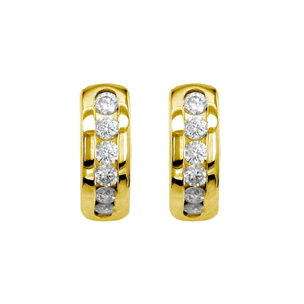 Channel Set Diamond Huggies Earrings, 0.55CT in 18k Yellow Gold